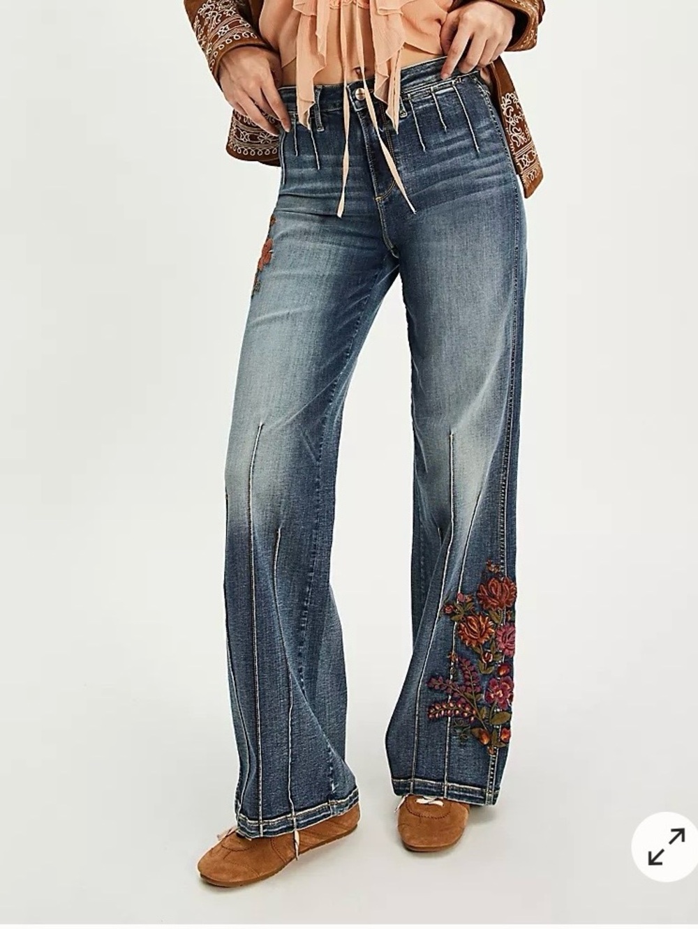 NWT Size 29 -DRIFTWOOD Tripe Pintuck Pia Embroidered Wide-Leg Jeans (NWT US$168)